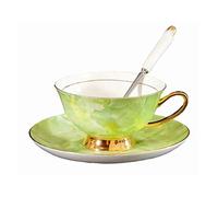 YBK Tech Ensemble Tasse et Soucoupe en Céramique, Tasse à Café de 200 ml pour le thé de l'après-midi (Vert émeraude)