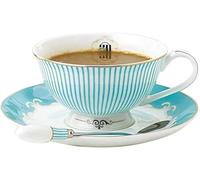 YBK Tech Ensemble tasse et soucoupe en porcelaine anglaise pour petit déjeuner, thé de l'après-midi, motif rayures bleues