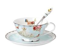 YBK Tech Ensemble tasse et soucoupe style européen en porcelaine anglaise pour thé, café, maison, cuisine, mariage - Motif rose et robe (style I)