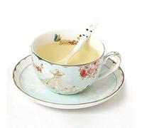 YBK Tech Ensemble tasse et soucoupe style européen en porcelaine pour thé, café, maison, cuisine, mariage - Motif rose et robe (style III)