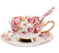 YBK Tech Euro style Coupe & Soucoupe Ensemble Art OS Chine Céramique Thé Café Coupe pour Accueil Cuisine Mariage (Petit floral)