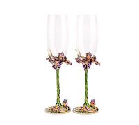 YBK Tech Lot de 2 flûtes à vin en cristal émaillé faites à la main dans une boîte cadeau, motif iris (vert iris)
