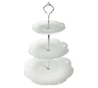 YBK Tech Plat de service à gâteaux avec assiettes en porcelaine sur 3 étages Blanc Silver Rod