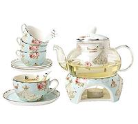 YBK Tech Service à thé en porcelaine anglaise Motif rose et robe, théière en verre de 500 ml et tasses de 175,8 g