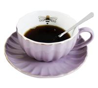 YBK Tech Strength Service à thé, tasse et soucoupe en porcelaine Motif abeille dorée à l'intérieur de la tasse Violet