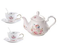 YBK Tech Strength Théière en porcelaine avec 2 tasses et soucoupes Rose