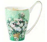 YBK Tech Tasse à café en porcelaine anglaise 473 ml - Design inspiré des peintures de Van Gogh (rose blanche)