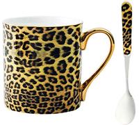 YBK Tech Tasse à thé en porcelaine anglaise 355 ml pour la maison, la cuisine, le bureau - Motif léopard (jaune)