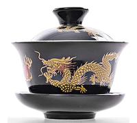YBK Tech Tasse à thé et soucoupe en porcelaine avec couvercle style Gaiwan pour le Gong Fu Cha Motif dragon chinois traditionnel