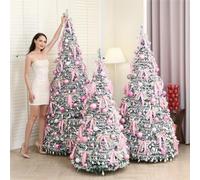 YBNKKUXKN Arbre de noël 5ft Pencil Christmas Tree, Artificial Slim Xmas Tree with LED Lights Metal Stand, for Home Office Indoor Holiday Decor Pink Sapin Noel(No Light,150cm)