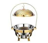 YBNKKUXKN Ensemble de Buffet de réchaud Rond en Acier Inoxydable, avec Couvercle en Verre et Support, Ensembles Chauffants de Buffet, Plateau Chauffant for fête(Gold,6L)