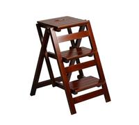 YBNKKUXKN Escabeau Tabouret d'escalier à Trois Niveaux, Chaise échelle multifonctionnelle Pliante en Bois Massif, Support décoratif for Plantes, adapté à Un Usage Domestique Échelle(Cherry Color)