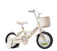 YBNKKUXKN Velo Fille Vélos for Filles de 3 à 10 Ans, vélos for Filles de 12 à 20 Pouces avec banderoles, Sonnette et Panier, vélos for Enfants vélos Enfant(Beige,16inch)