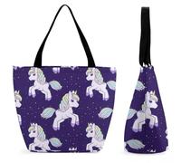 YBQLNP Licorne Violette Sac À Main Pour Femme Sac À Bandoulière Sac De Shopping Pour Voyage 28.5x18x32.5cm