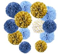YBwanli 13 Pompons decoration anniversaire bleu, Thème Or Bleu, Parfait pour les Fêtes, les Anniversaires, les Célébrations, decoration bapteme garçon, baby shower decoration