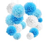 YBwanli 24pcs Pompon Papier de Soie Bleu, Déco Mariage, Chambre Garçon et Fille, Lanterne Papier, Décoration Baptême