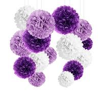 YBwanli 24pcs Pompon Papier de Soie， Pompon Violet, Deco Mariage,Pompon Papier Soie,Decoration Chambre Fille, Lanterne Papier,Decoration Bapteme,Decoration Bapteme Fille