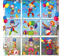 YBwanli carnaval stickers fenetre,decoration carnaval,Un ensemble de 9 autocollants pour fenêtre à motifs de clowns