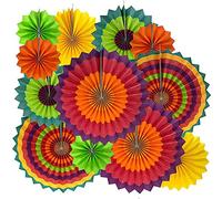 YBwanli Décoration Baptême, Carnaval, Anniversaire - Pompom en Papier Soie, Guirlande, Boule, Éventail - 12 Pièces