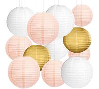 YBwanli Décoration de Mariage, lampions en Papier Blanc, lampions Multicolores, décoration de fête de Jardin, décoration de Mariage d'argent, lampions d'extérieur résistants aux intempéries