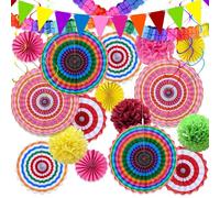 YBwanli Decoration Fete，Guirlandes de Fanions ，Décoration de fête colorée,déco Anniversaire,décoration Carnaval,Éventails en Papier Suspendus,des Pompons, Mode, économie, scène de fête diversifiée