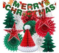 YBwanli decoration noel interieur maison, banderole joyeux noel, deco table noël, Ornements en papier suspendus, Convient pour fêtes, chambres, bureaux, arbres de Noël.