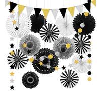 YBwanli Decoration Nouvel An 2026, Decoration Anniversaire, Décoration de mariage du village, Éventail en papier, Bannière Guirlande scintillante*2, Créez une ambiance de fête rétro