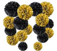 YBwanli Decoration Nouvel An 2026 Noir et Doré, 20 Pompons Papier de soie, pour decoration anniversaire, Décoration Suspendre de Plafond de Fête,Diplômes