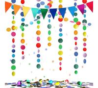 YBwanli Guirlande en Papier Ronde de 12 mètres, fanions triangulaires colorés et confettis, adaptée à la décoration d'anniversaire, fête, créant Une atmosphère colorée