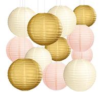 YBwanli Lanterne Papier, Décoration Baptême et Mariage Champêtre, Lampion Chinois, Suspension Boule Papier, Décorations pour Baptême Fille et Mariage Champêtre, 12 pièces Rose Lanterne