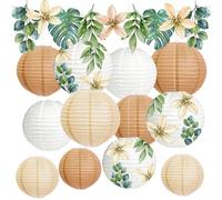 YBwanli Lanterne Papier, Décoration Mariage Bohème et Baptême Champêtre, Baby Shower, Table Baptême, Style de Peinture à l'Huile d'Art Naturel et Élégant, Ensemble de 13 Pièces