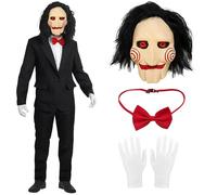 Ycaaeo Saw Masque d'Halloween avec gants et cravate, masque effrayant en latex, masque d'horreur pour Halloween, événements d'horreur et fêtes costumées