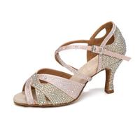 YCALCP Chaussures de Danse Femmes Latine avec Strass Bout Ouvert Chaussures de Danse pour Salsa Tango Bachata Professionnel,YCL388-Rose,Talon de 7.5 cm, EU 36.5