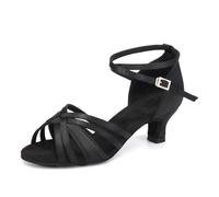 YCALCP Chaussures de Danse Latine Femme 5cm Chaussures Danse de Salon Satin Bout Ouvert pour Salsa Tango Bachata,811-5cm Talon,Noir,EU 36.5