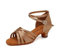YCALCP Chaussures de Danse Latine Fille Femme Satin Bout Ouvert Filles Chaussures Danse de Salon Salsa Latine Tango,EM-930-XGG-Marron Clair-4,EU 34