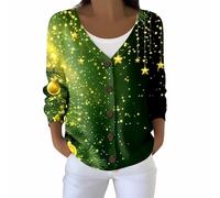 YCBMINGCAN Cardigan de Noël pour femme | Veste de survêtement festive légère avec boutonnière | Haut à manches longues avec motif de Noël | Col en V Veste automne hiver, #4 - Vert, S