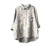 YCBMINGCAN Chemise décontractée à manches longues en coton et lin avec motif floral pour femme avec col à revers tunique femme viking, A-beige., S