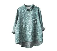 YCBMINGCAN Chemise décontractée à manches longues en coton et lin avec motif floral pour femme avec col à revers tunique femme viking, Vert menthe., XXXL