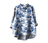 YCBMINGCAN Chemise décontractée à manches longues en coton et lin avec motif floral pour femme avec col à revers, tunique viking, b-bleu, XXXL