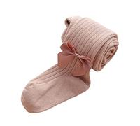 YCBMINGCAN Collants fins pour filles en coton avec nœud - Collants tricotés extensibles - Pantalon de base - Collants pleine longueur pour le printemps - Pour l'école, Rose, 12-24 mois