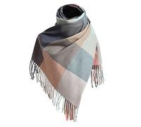 YCBMINGCAN Écharpe tissée en tricot pour femme avec motif à carreaux colorés et longues franges épaisses, écharpe chaude d'hiver bleue pour femme (D-b, taille unique)