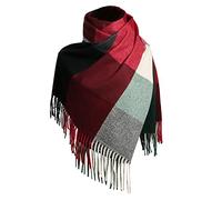 YCBMINGCAN Écharpe tissée en tricot pour femme avec motif à carreaux colorés et longues franges épaisses, écharpe chaude d'hiver bleue pour femme (F-b, taille unique)