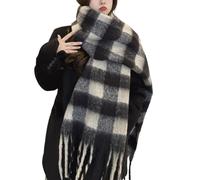 YCBMINGCAN Écharpe tissée en tricot pour femme avec motif à carreaux colorés et longues franges épaisses, écharpe chaude d'hiver bleue pour femme, BK1., taille unique