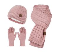 YCBMINGCAN Ensemble 3 en 1 pour Femme en Laine - Bonnet, Écharpe & Gants d'Hiver, Bonnet à Pompon Chaud Bonnet Béret en Laine Gants d'Hiver avec Écharpe et Gants d'Hiver Ensemble de Bonnets pour Femme