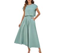 YCBMINGCAN Ensemble de jupes d'été pour femme, 2 tenues, haut avec manches à ailes, taille élastique, ensemble maxi avec poches, costume de Schtroumpfette, vert, S