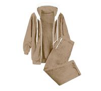 YCBMINGCAN Ensemble d'intérieur pour femme d'hiver doux et pelucheux, ensemble 2 pièces avec veste à capuche et pantalon, ensemble d'intérieur en peluche teddy chaud, ensemble d'intérieur douillet à