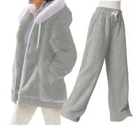 YCBMINGCAN Ensemble d'intérieur pour femme d'hiver doux et pelucheux, ensemble 2 pièces avec veste à capuche et pantalon, ensemble d'intérieur en peluche teddy chaud, ensemble d'intérieur douillet à