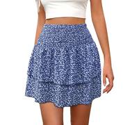 YCBMINGCAN Jupe d'été 2024 pour femme - Jupe courte ondulée fraîche et ondulée - Petite jupe courte à fleurs - Jupe noire pour femme, bleu, M