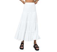 YCBMINGCAN Jupe longue pour femme - Élastique - Taille haute - Jupe longue fluide - Plissée - Swing-A - Jupe maxi pour l'été et la plage - Jupe en tricot - Longueur genou, Blanc., L