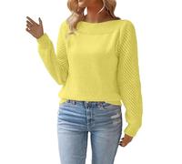 YCBMINGCAN Manteau en jersey pour femme, élégant, ample, à manches longues, uni, léger, pour le printemps et l'automne, pull basique avec col en U, épaules dénudées, partie supérieure en maille, jaune